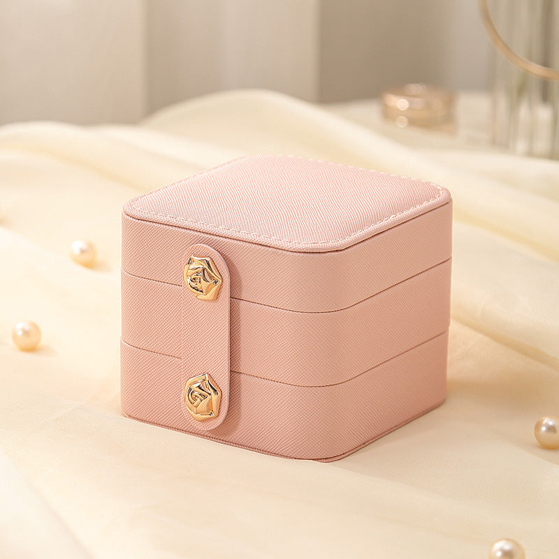 Leather Solid Color Portable Jewelry Case
