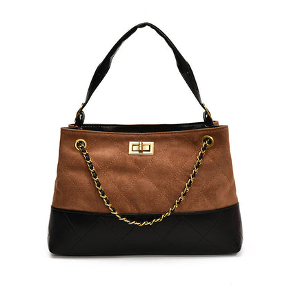 Large Capacity Color Block Retro Suede Shoulder Bag