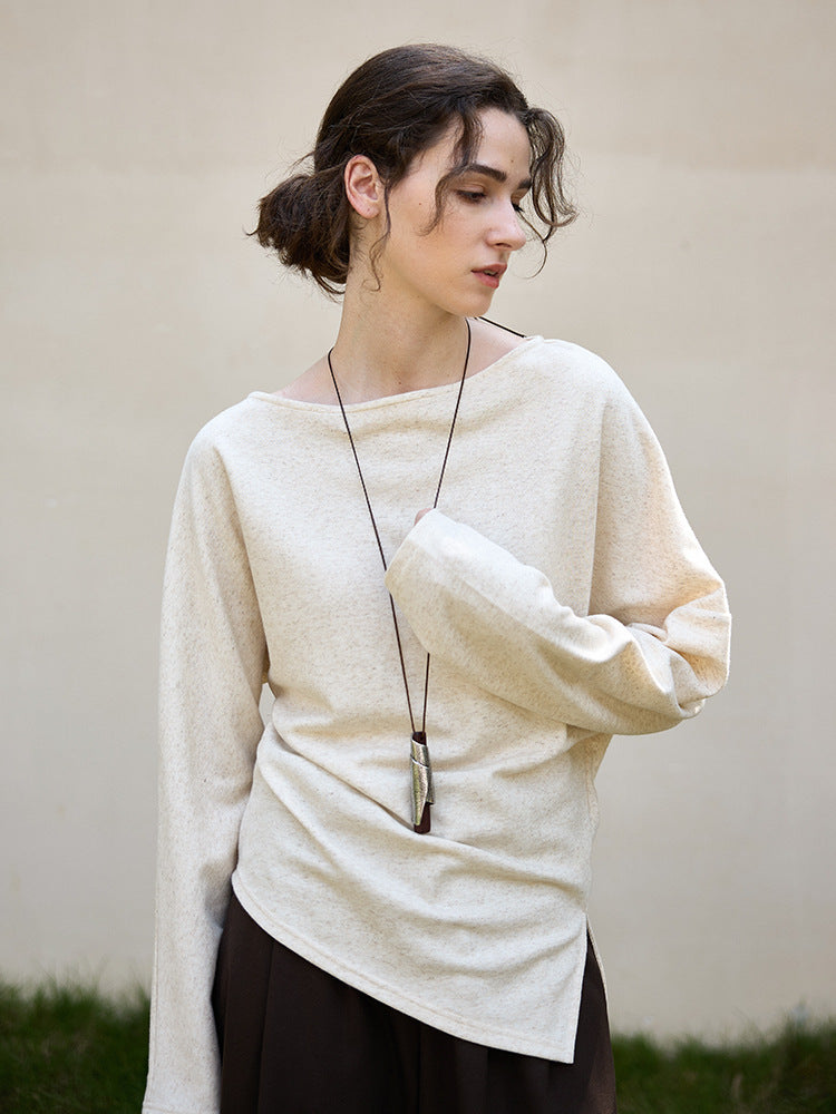 Asymmetrical Hem Pullover T-Shirt with Side Slits