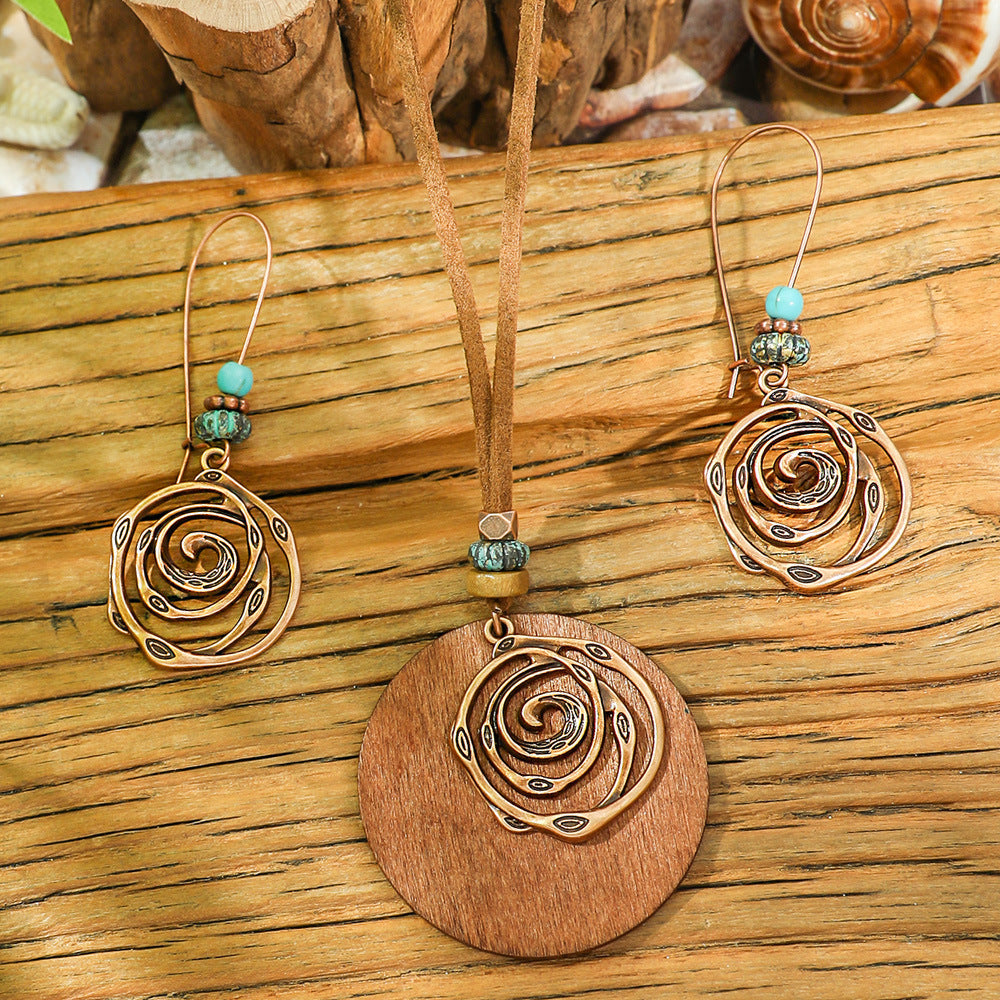 Geometric Pendant Necklace Set Stylish Vintage Alloy Jewelry