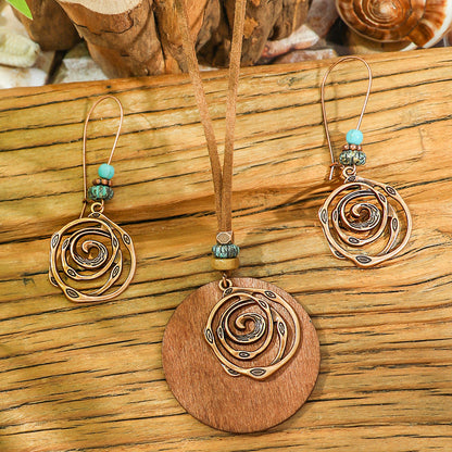 Geometric Pendant Necklace Set Stylish Vintage Alloy Jewelry