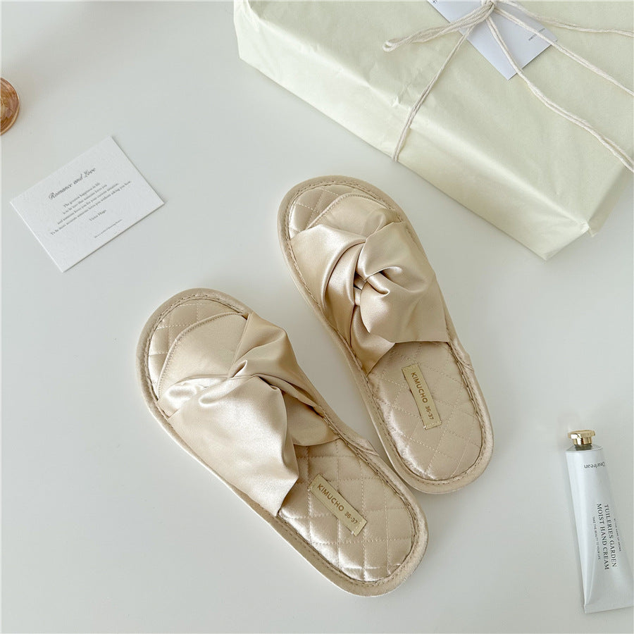 Elegant Cross Bow Satin Indoor Slippers