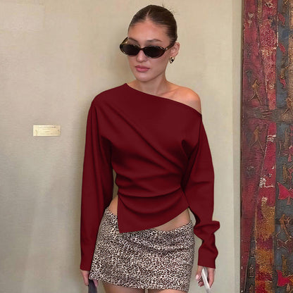 Chic Asymmetrical Long Sleeve T-Shirt with Split Hem