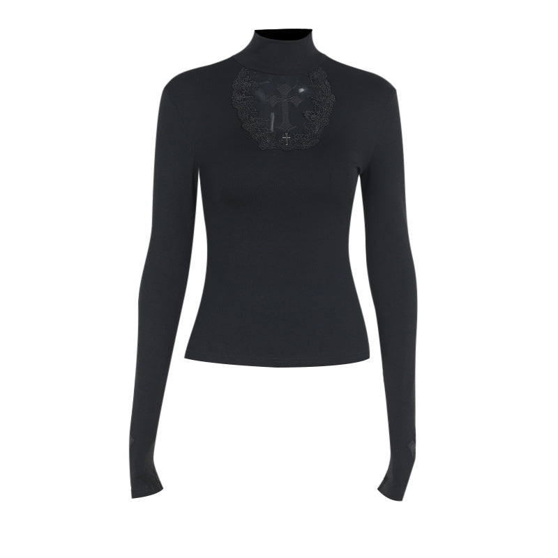 Sexy Black Hollow Cross Long Sleeve Top