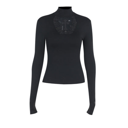Sexy Black Hollow Cross Long Sleeve Top
