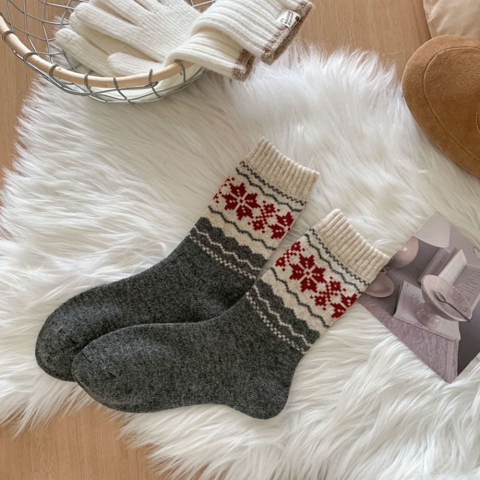 Retro Fair Isle Knit Thermal Crew Socks