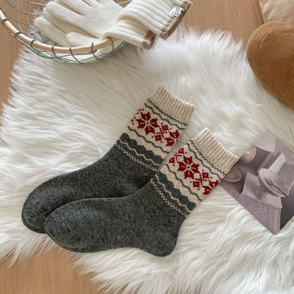 Retro Fair Isle Knit Thermal Crew Socks