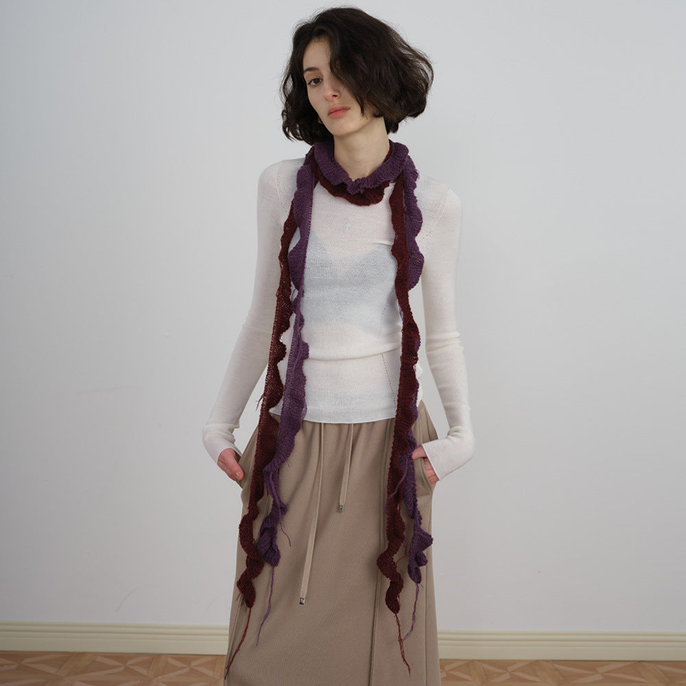 Spiral Knit Wool Blend Scarf with Fringe for Unisex