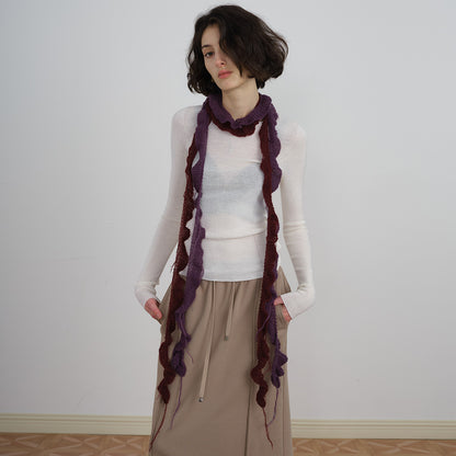 Spiral Knit Wool Blend Scarf with Fringe for Unisex