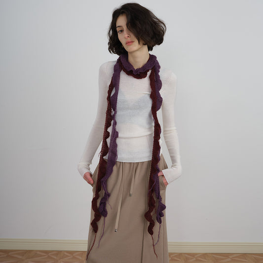 Spiral Knit Wool Blend Scarf with Fringe for Unisex