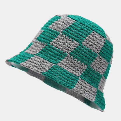 Crochet Knit Plaid Classic Bucket Hat