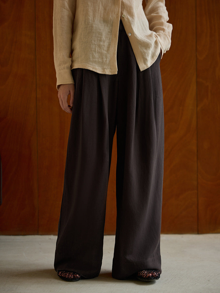 Casual Wide Leg Trousers for Women in Coffee Brown