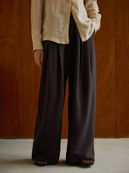 Casual Wide Leg Trousers for Women in Coffee Brown
