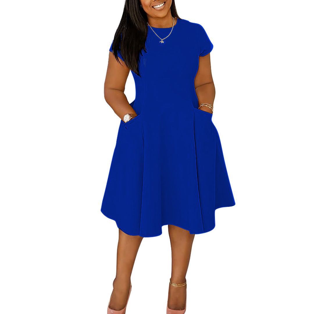 Casual A-Line Pocket Dress With Round Neck