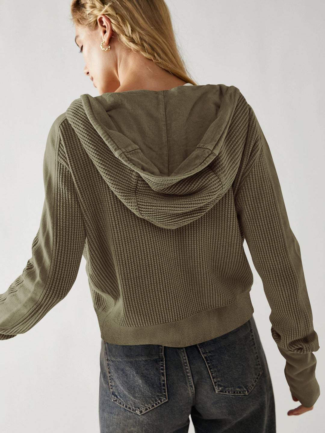 Zipper Front Hoodie Casual Chic Loose-Fit Sweatshirt