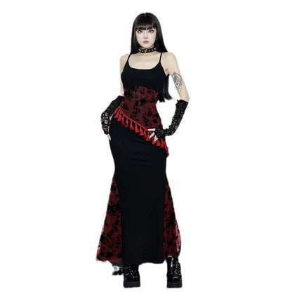 Black Floral Print Lace Trimmed Maxi Dress