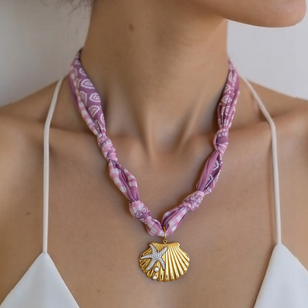 Stainless Steel Scarf Necklace with Fruit and Animal Pendants