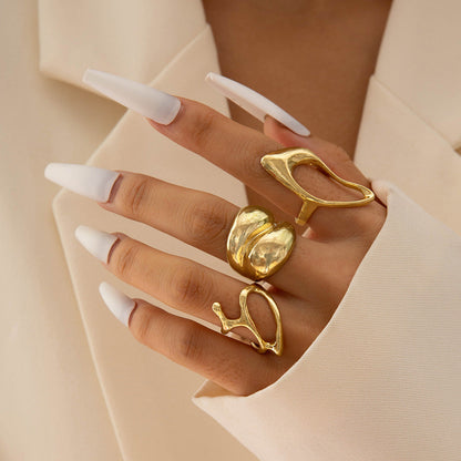 Geometric Metal Lava Line Open Ring Set - 4 Pieces