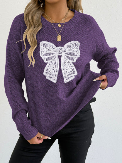 Embroidered Butterfly Knit Sweater Elegant Casual Pullover