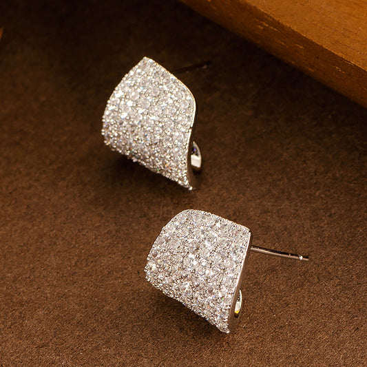 Geometric Zirconia Stud Earrings Elegant Women'S Fashion
