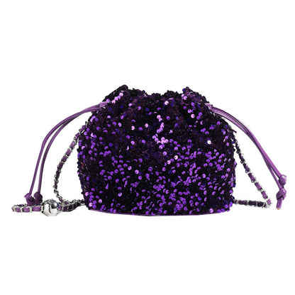 Elegant Floral Embroidered Sequin Mesh Color Block Bucket Bag