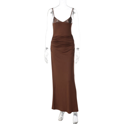 Trendy Deep V-Neck Spaghetti Strap Long Dress