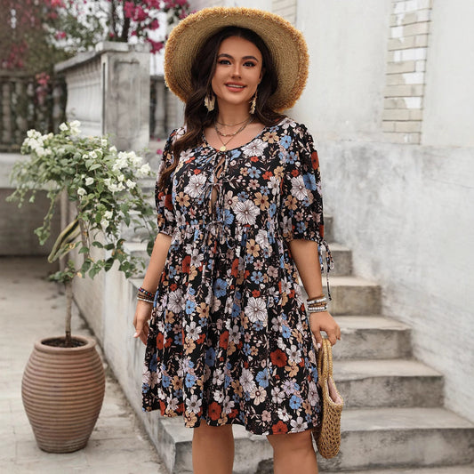 Plus Size Floral Print Casual Dress