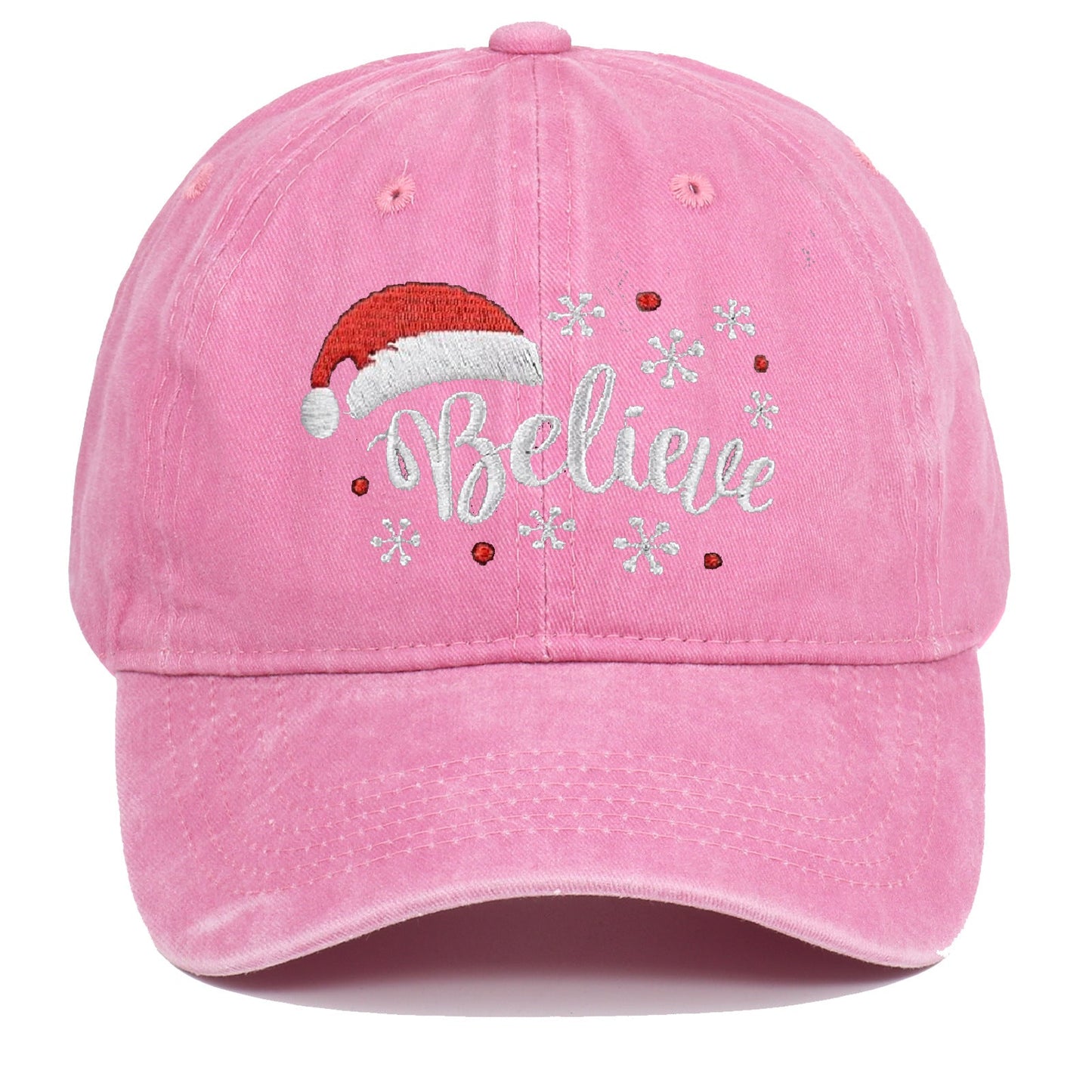 Distressed Snowflake Embroidery Adjustable Santa Baseball Cap
