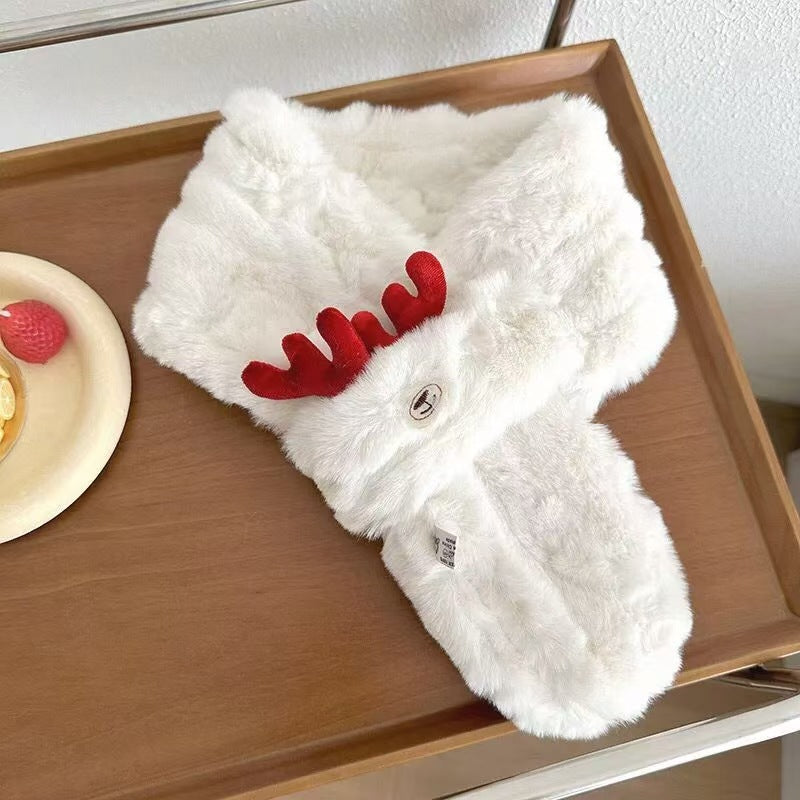 Cute Fuzzy Reindeer Antlers Soft Winter Scarf