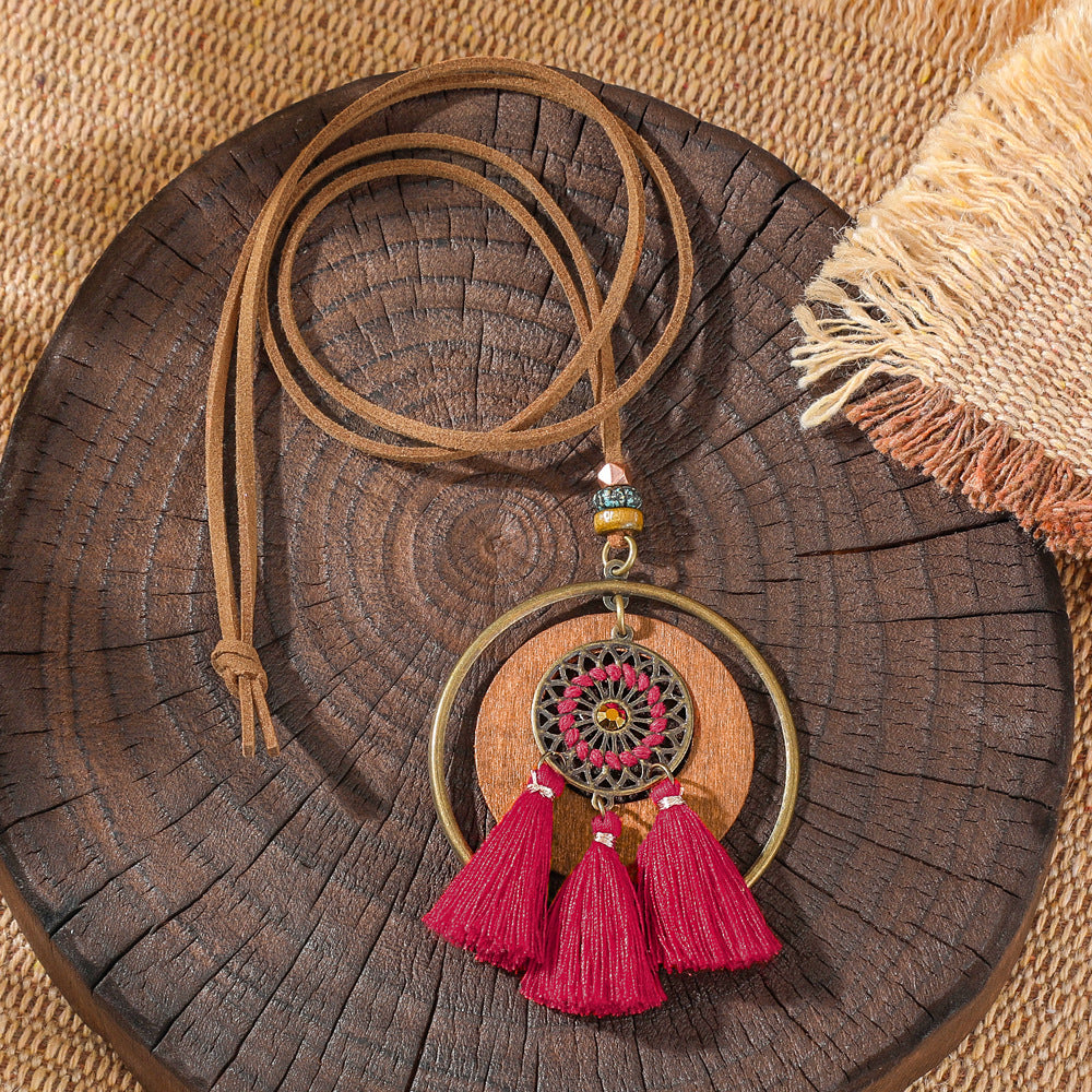 Trendy Ethnic-Inspired Butterfly Flower Necklace With Tassels