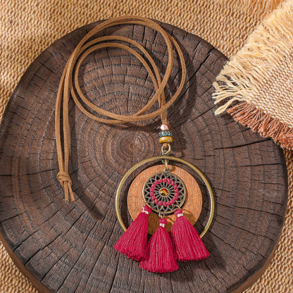 Trendy Ethnic-Inspired Butterfly Flower Necklace With Tassels