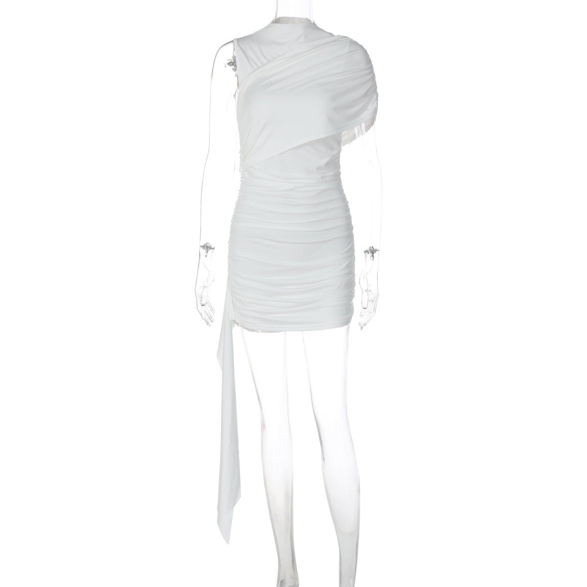 Elegant Off-Shoulder Ruched Sleeve Midi Dress