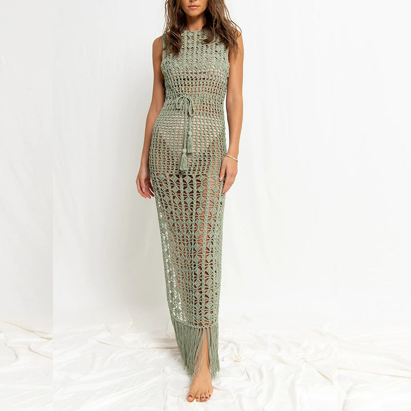 Hollow Out Drawstring Tassel Dress Cover Up