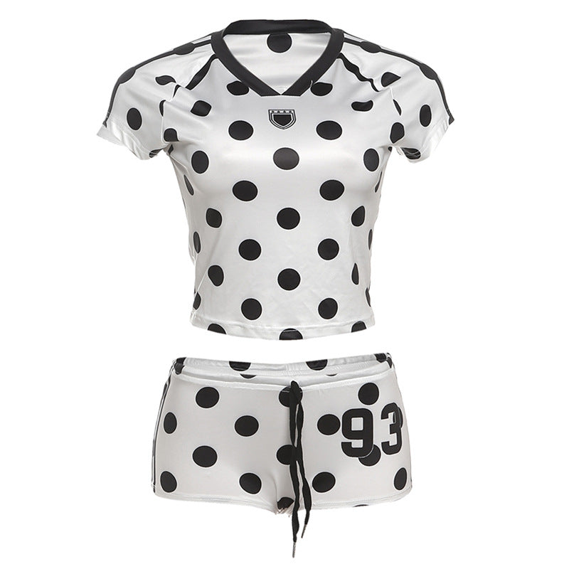 Slim Fit Polka Dot Printed Top And Shorts Set