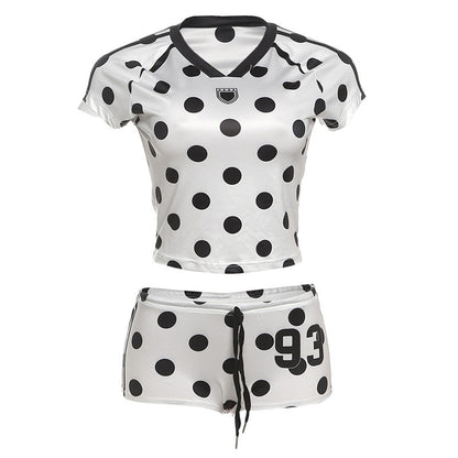 Slim Fit Polka Dot Printed Top And Shorts Set