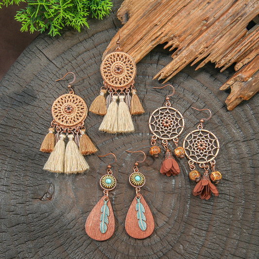 Bohemian Style Handmade Tassel Earrings with Heart-Shaped Design