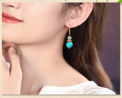 Original Design Antique Earrings Female Turquoise Show White Retro Atmosphere Earrings With No Pierced Ears Advanced Exquisite