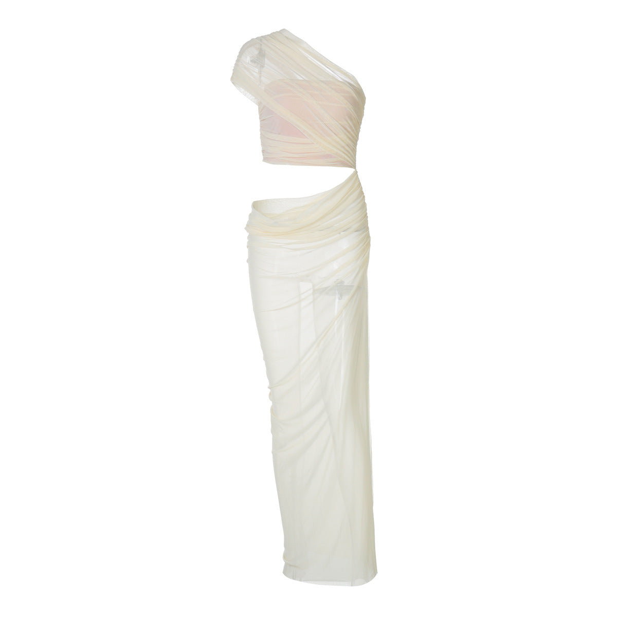 Trendy Sheer Overlay Strapless Midi Dress