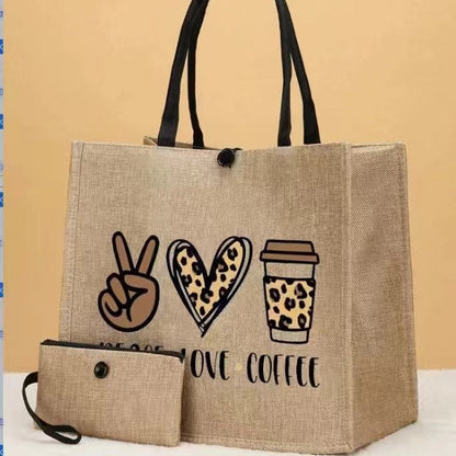 Trendy Printed Linen Tote Bags Set