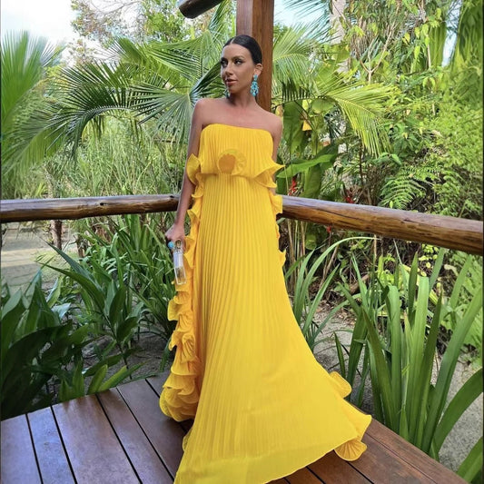 2025 Summer New Pleated Chest-Wrapped Big Pendulum Dress
