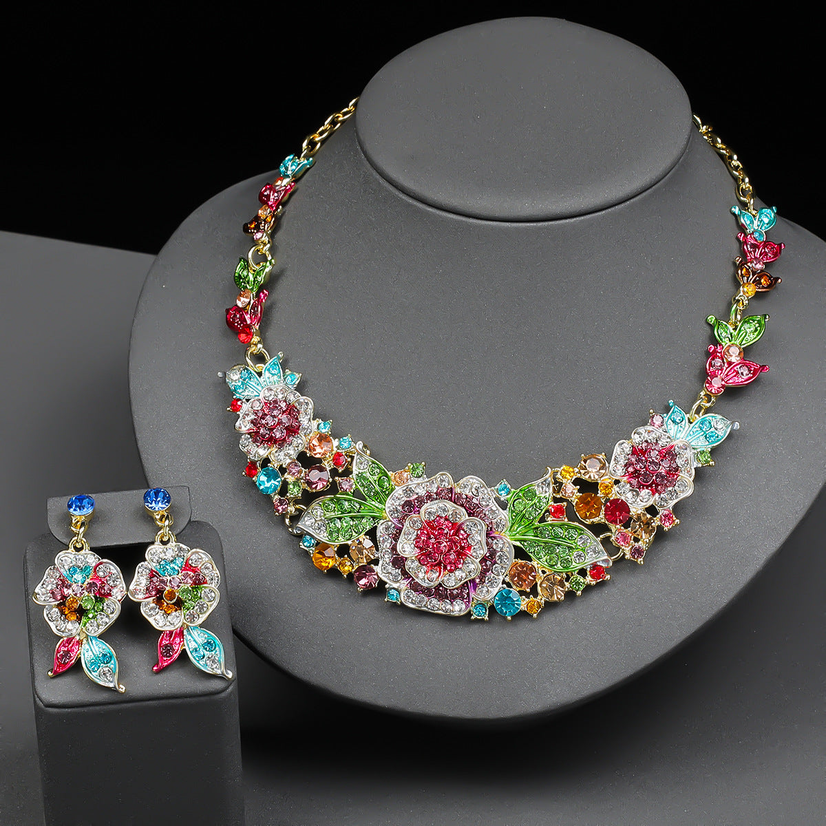 Exaggerated Rose Flower Necklace and Earring Set for Women