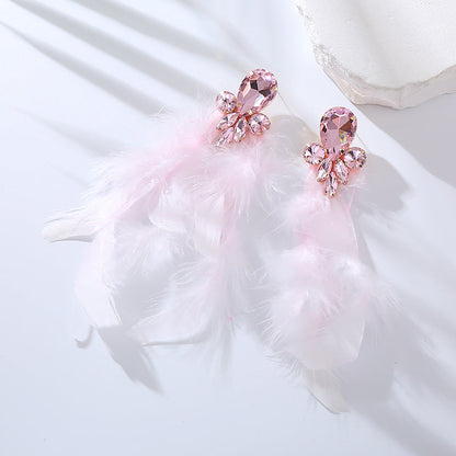 Feather Long Earrings with Rhinestones Stylish Geometry Design