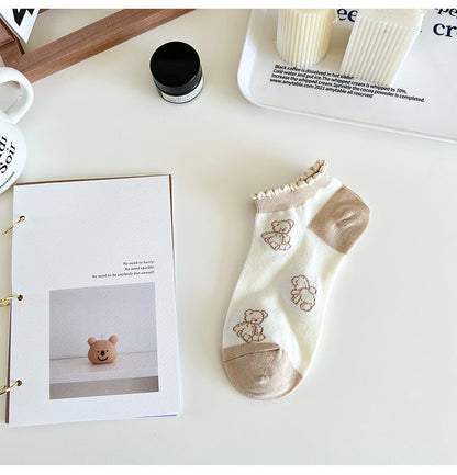 Rufia - Cute and Sweet Brown Bear Ankle Socks