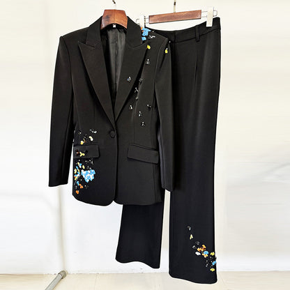 Colorful Sequin Blazer And Pants Set Elegant Office Outfit