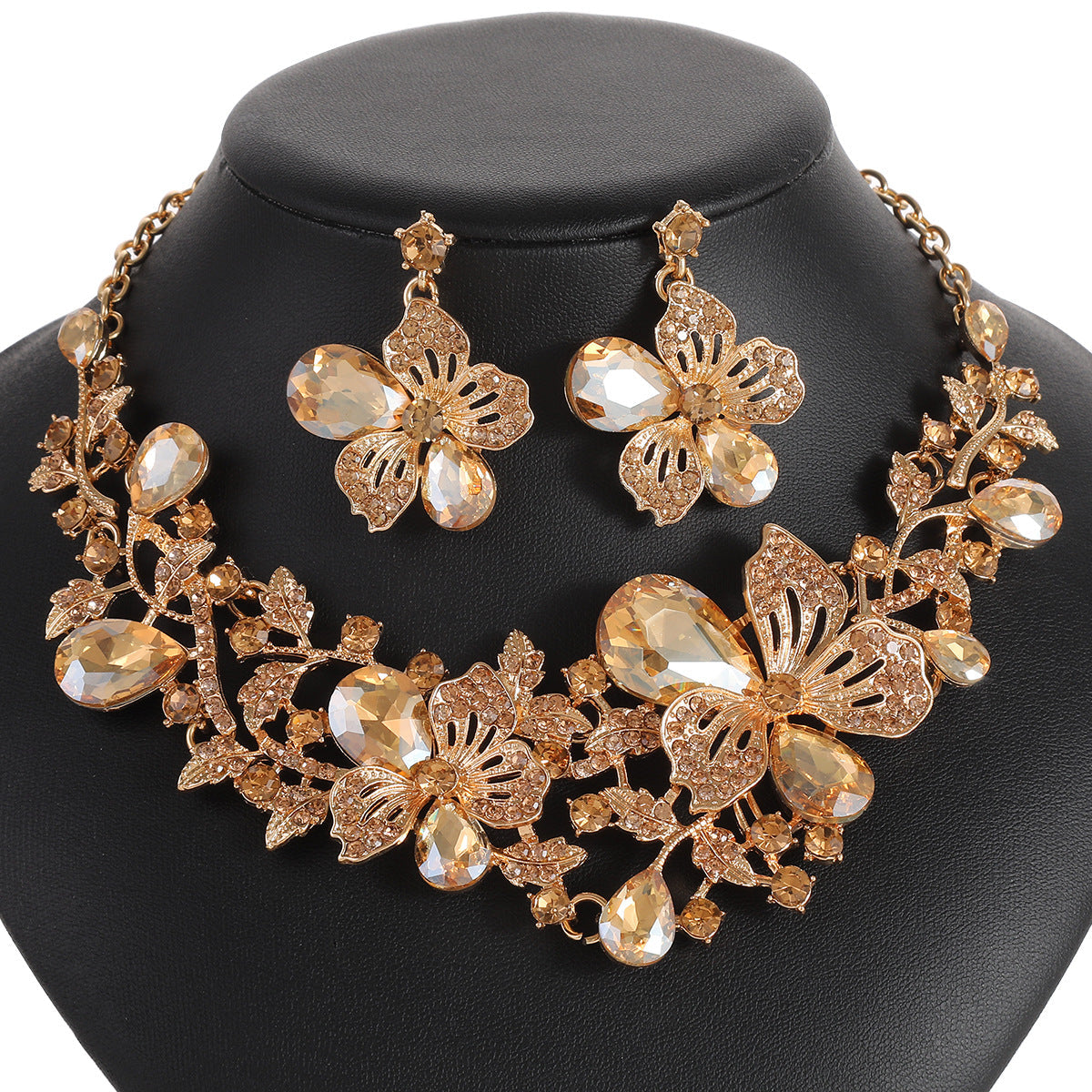 Floral Alloy Necklace and Earrings Jewelry Set for Women