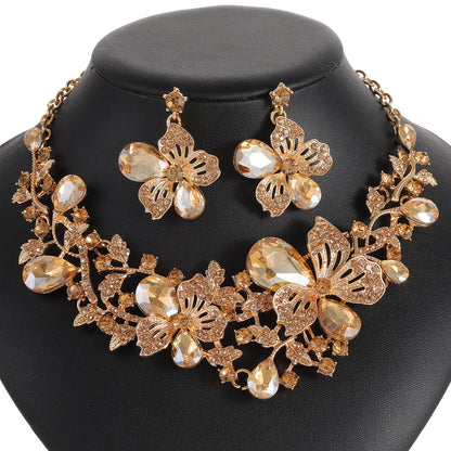 Floral Alloy Necklace and Earrings Jewelry Set for Women