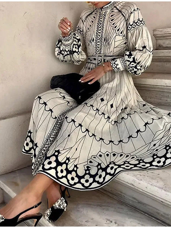 Elegant Floral Print Long Sleeve Maxi Dress