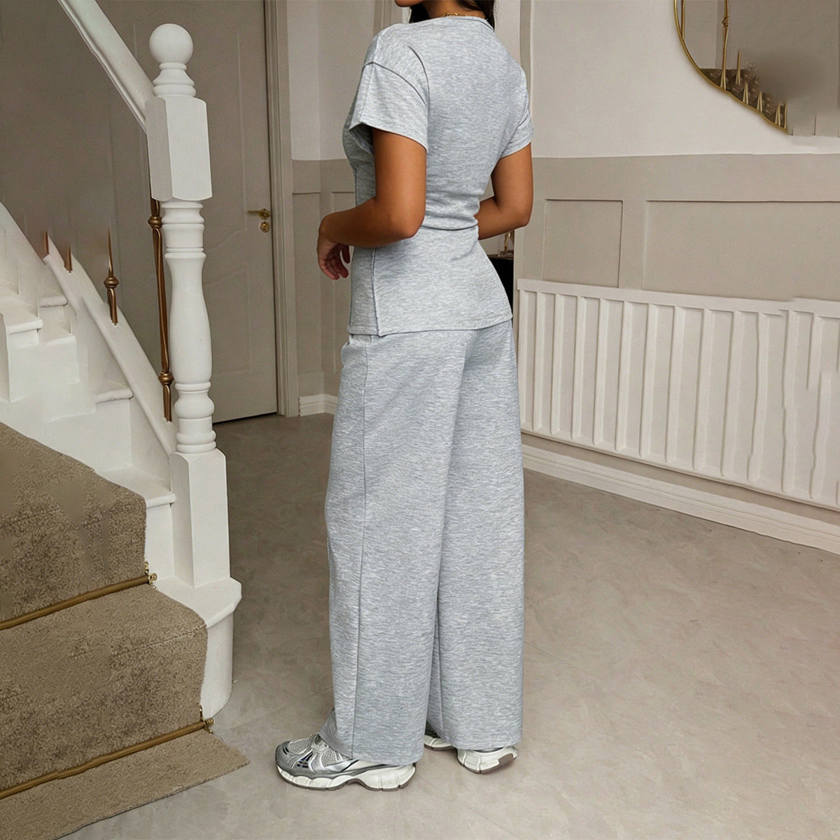 Casual Short Sleeve T-Shirt and Long Pants Set for Women