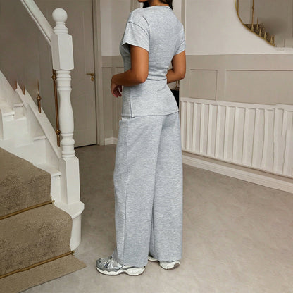 Casual Short Sleeve T-Shirt and Long Pants Set for Women