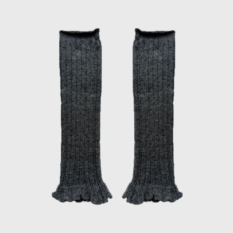 Handmade Wool Blend Knitted Lace Mid-Calf Socks